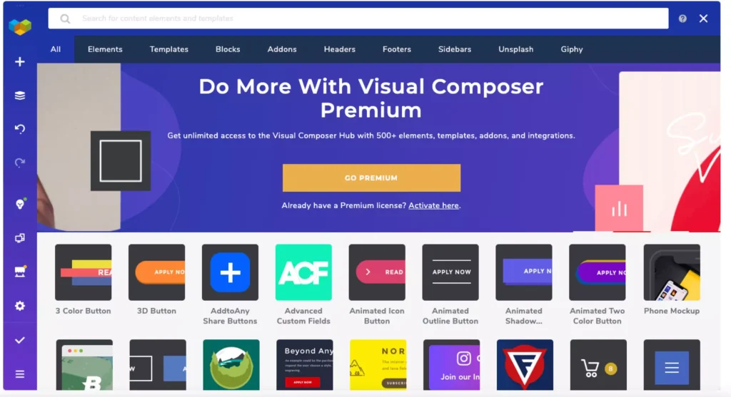 Benutzeroberfläche des Visual Composer mit verschiedenen Bearbeitungsfunktionen.